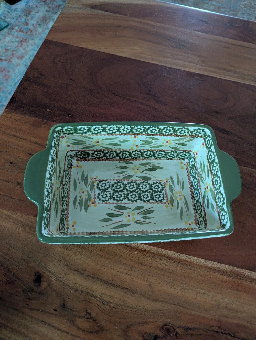 Temptations Ovenware 8 Inch Rectangular Old World Green 1.5 Quart Baking Dish